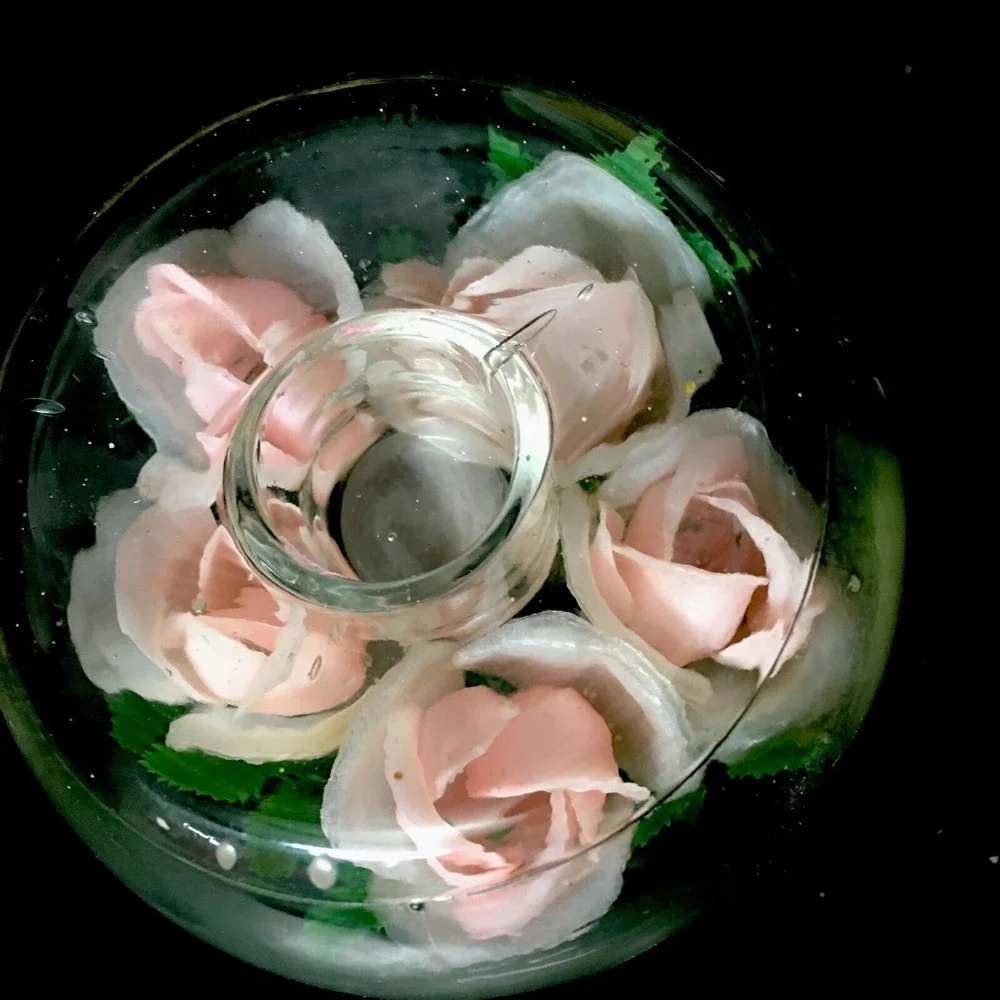 Candle Holders 2 Glass Terrarium Pink Roses Shabby Cottage Core Candles Not Iclu